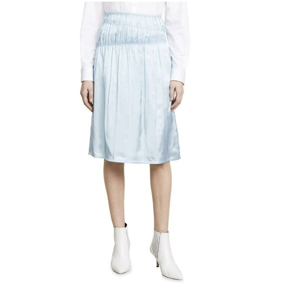 Helmut Lang Dresses & Skirts - Helmut Lang Blue Midi Ruched Slip Skirt Light Blue Size 8 NWT